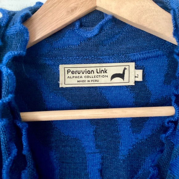 Peruvian Link Alpaca Collection Blue Ruffled Cardigan Size L Made in Peru Artsy - Picture 7 of 15